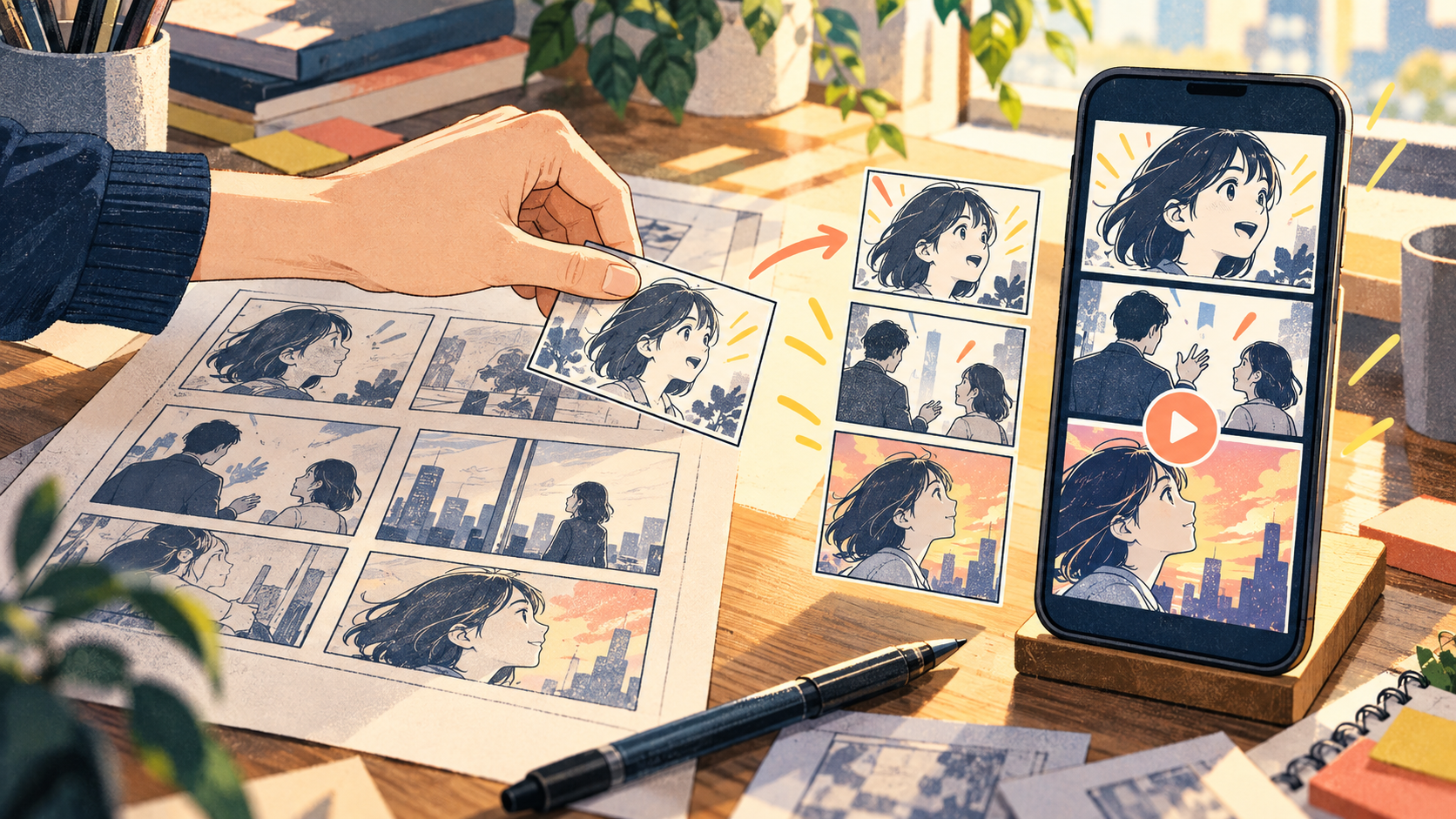 企業漫画をショート動画に再編集するには?コマ選びと構成の実務チェックのイメージ
